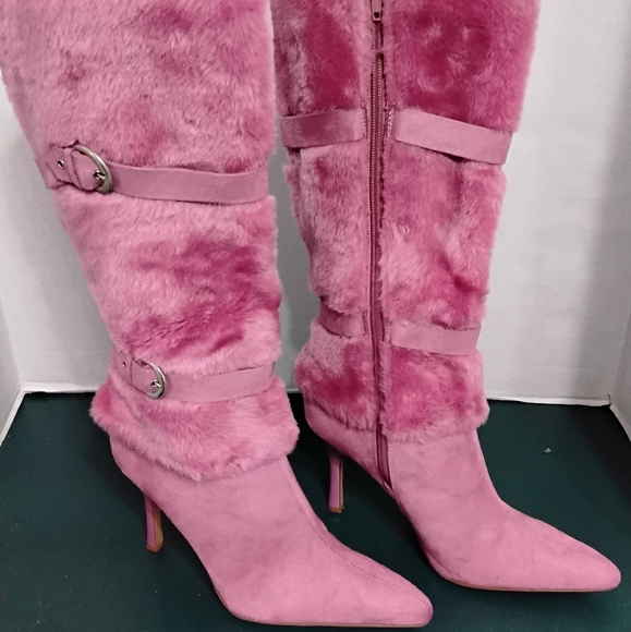 Rouge Milano-56 Mauve Faux Fur Boots Size 8.5 - Picture 3 of 11
